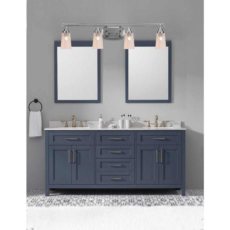 Toltec Odyssey 4-Light Bath Bar | Brushed Nickel and Amber Gradient Glass | Bathroom Vanity & Double Sink | 7.25 x 9.75 in | Model 2614-BN-263