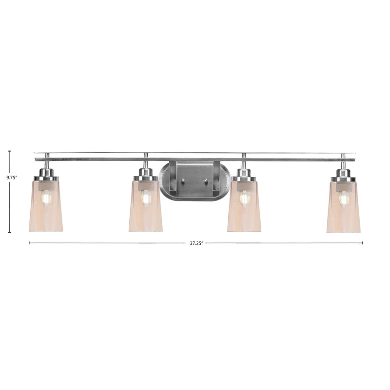 Toltec Odyssey 4-Light Bath Bar | Brushed Nickel and Amber Gradient Glass | Bathroom Vanity & Double Sink | 7.25 x 9.75 in | Model 2614-BN-263
