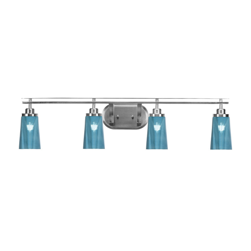 Toltec Odyssey 4-Light Bath Bar | Brushed Nickel and Blue Gradient Glass | Bathroom Vanity & Double Sink | 7.25 x 9.75 in | Model 2614-BN-265
