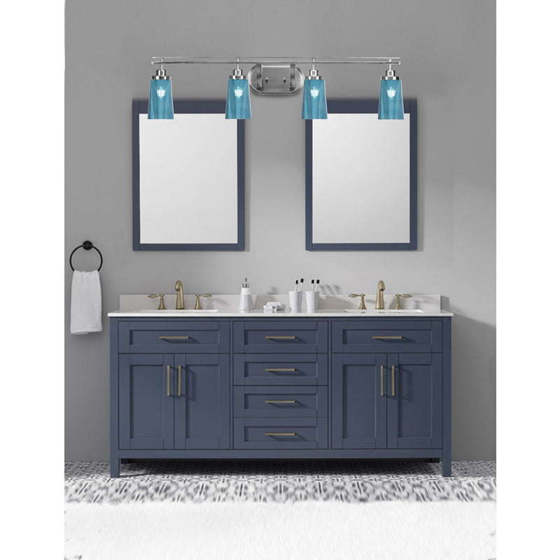 Toltec Odyssey 4-Light Bath Bar | Brushed Nickel and Blue Gradient Glass | Bathroom Vanity & Double Sink | 7.25 x 9.75 in | Model 2614-BN-265