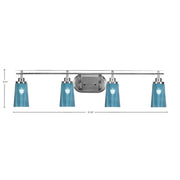 Toltec Odyssey 4-Light Bath Bar | Brushed Nickel and Blue Gradient Glass | Bathroom Vanity & Double Sink | 7.25 x 9.75 in | Model 2614-BN-265