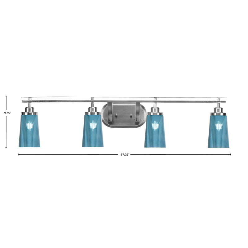 Toltec Odyssey 4-Light Bath Bar | Brushed Nickel and Blue Gradient Glass | Bathroom Vanity & Double Sink | 7.25 x 9.75 in | Model 2614-BN-265