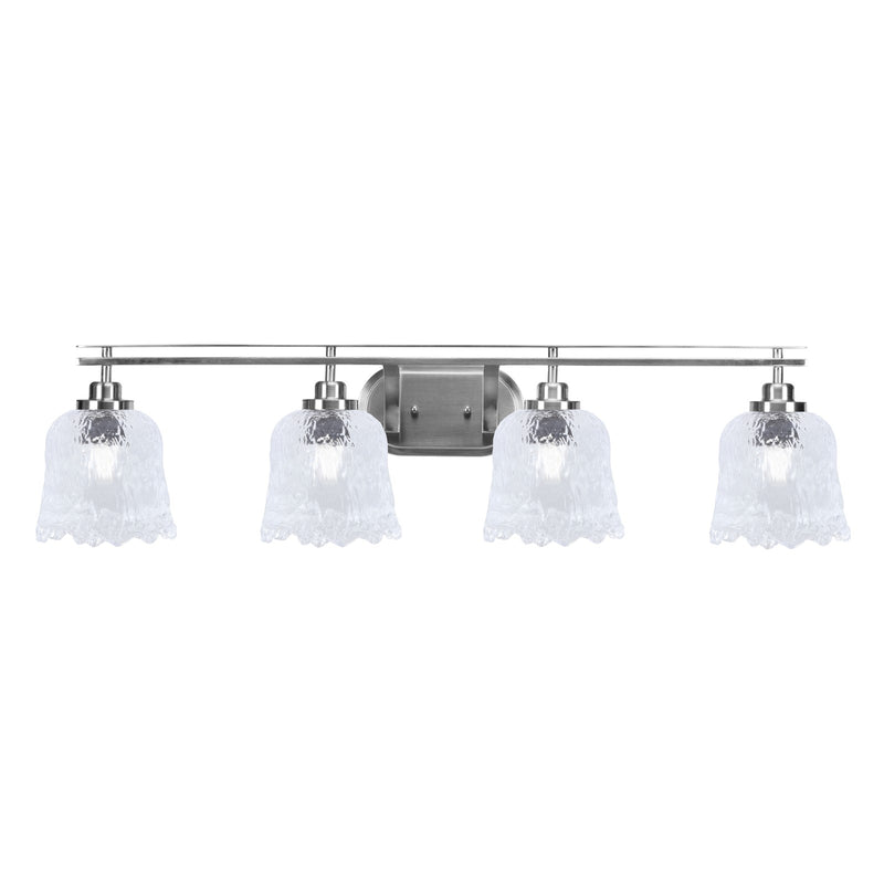 Toltec Odyssey 4-Light Bath Bar | Modern Brushed Nickel and Clear Lava Glass | Bathroom & Powder Room Vanity Light | 8 x 9.75 in | Model 2614-BN-4230