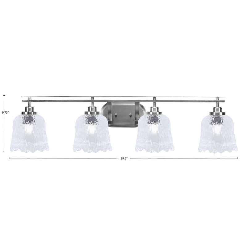 Toltec Odyssey 4-Light Bath Bar | Modern Brushed Nickel and Clear Lava Glass | Bathroom & Powder Room Vanity Light | 8 x 9.75 in | Model 2614-BN-4230