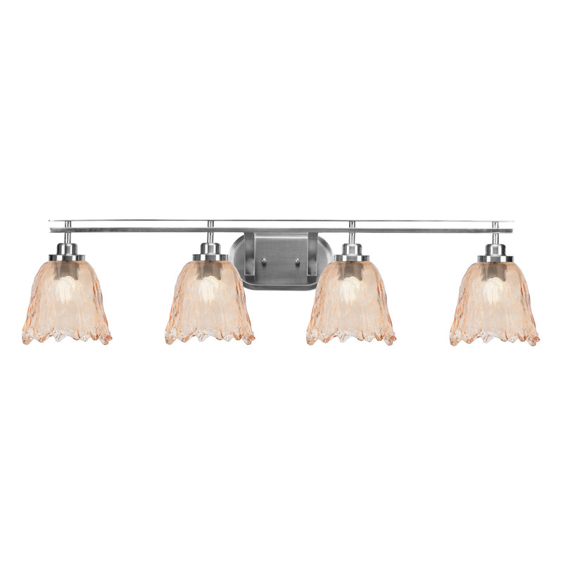 Toltec Odyssey 4-Light Bath Bar | Modern Brushed Nickel and Amber Lava Glass | Bathroom & Powder Room Vanity Light | 8 x 9.75 in | Model 2614-BN-4233