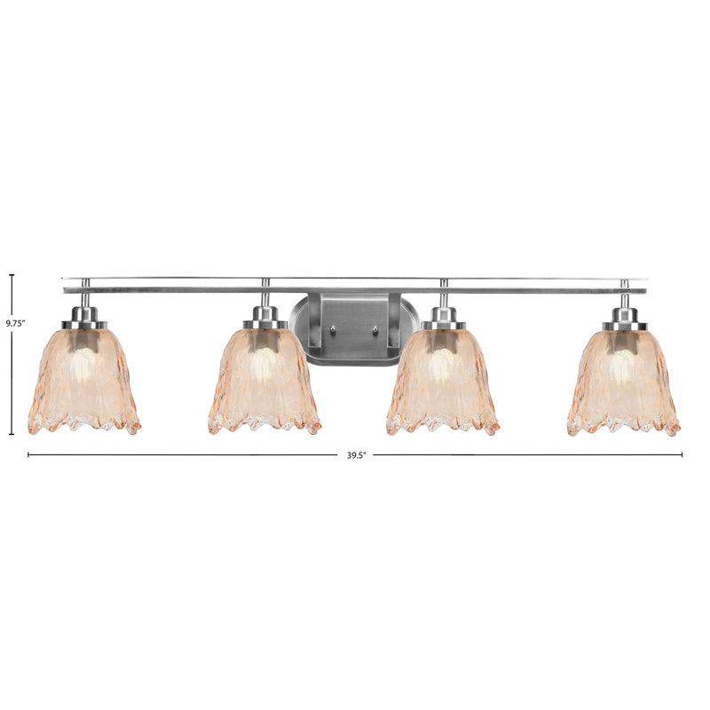Toltec Odyssey 4-Light Bath Bar | Modern Brushed Nickel and Amber Lava Glass | Bathroom & Powder Room Vanity Light | 8 x 9.75 in | Model 2614-BN-4233