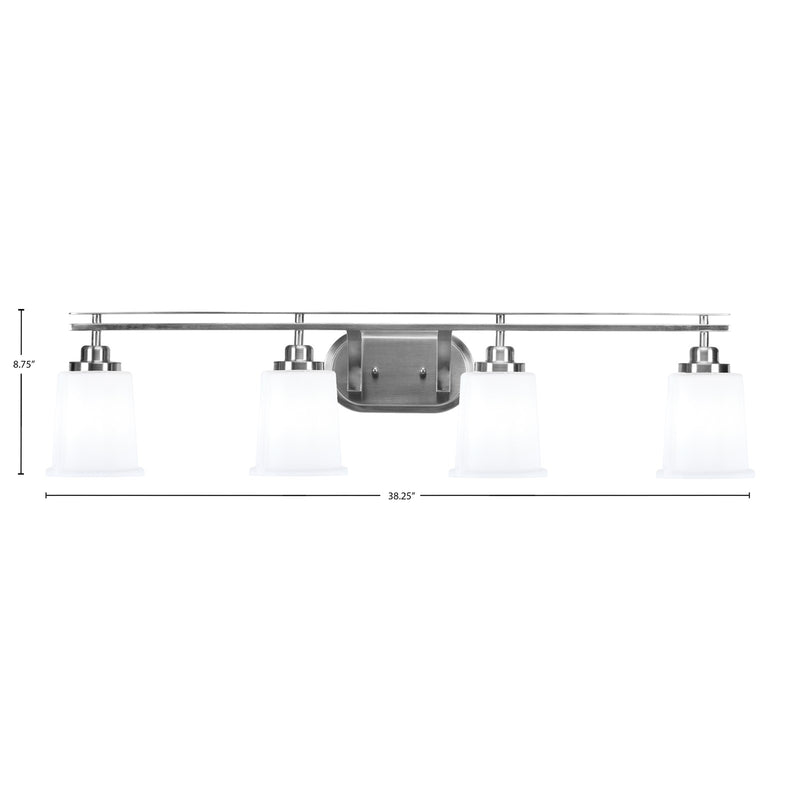 Toltec Odyssey 4-Light Bath Bar | Modern Brushed Nickel and White Opal Glass | Bathroom & Powder Room Vanity Light | 7.5 x 8.75 in | Model 2614-BN-5031