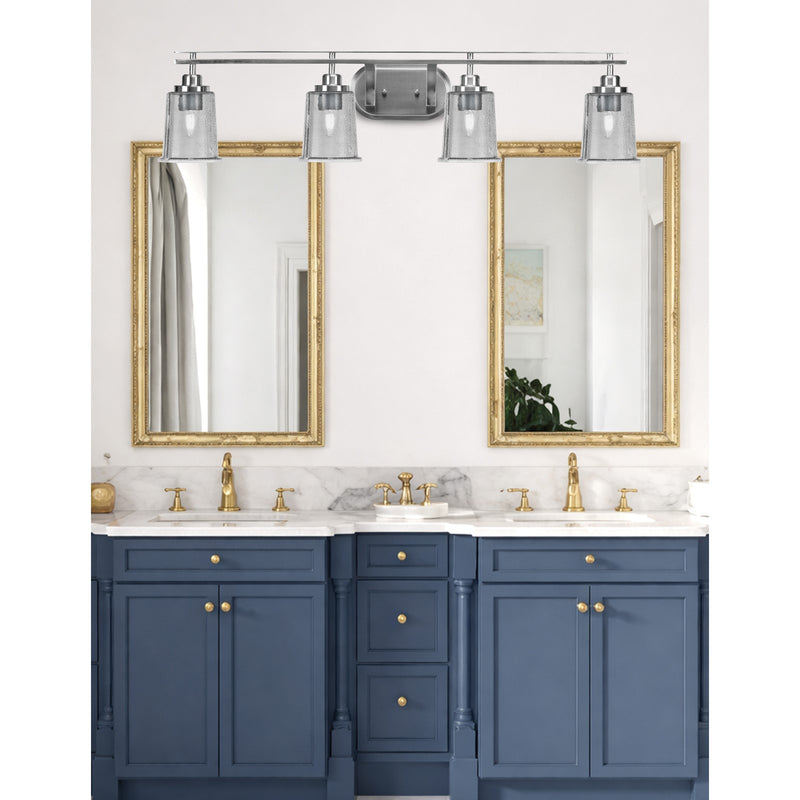 Toltec Odyssey 4-Light Bath Bar | Brushed Nickel and Smoke Bubble Glass | Bathroom Vanity & Double Sink | 7.5 x 8.75 in | Model 2614-BN-5032