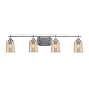 Toltec Odyssey 4-Light Bath Bar | Brushed Nickel and Amber Bubble Glass | Bathroom Vanity & Double Sink | 7.5 x 8.75 in | Model 2614-BN-5033