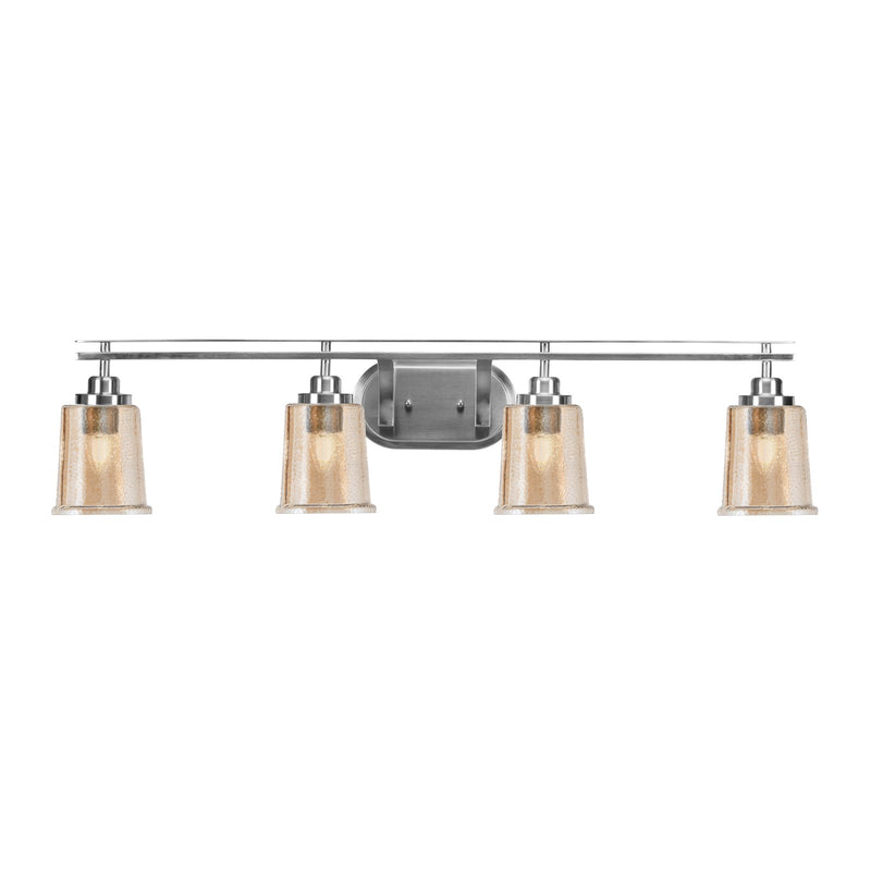 Toltec Odyssey 4-Light Bath Bar | Brushed Nickel and Amber Bubble Glass | Bathroom Vanity & Double Sink | 7.5 x 8.75 in | Model 2614-BN-5033