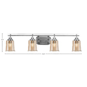 Toltec Odyssey 4-Light Bath Bar | Brushed Nickel and Amber Bubble Glass | Bathroom Vanity & Double Sink | 7.5 x 8.75 in | Model 2614-BN-5033