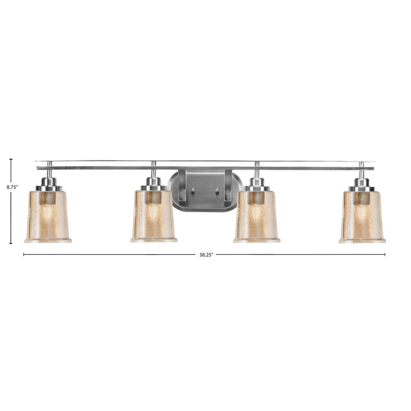 Toltec Odyssey 4-Light Bath Bar | Brushed Nickel and Amber Bubble Glass | Bathroom Vanity & Double Sink | 7.5 x 8.75 in | Model 2614-BN-5033
