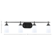 Toltec Odyssey 4-Light Bath Bar | Matte Black and White Opal Glass | Bathroom Vanity & Double Sink | 7.25 x 9.75 in | Model 2614-MB-261