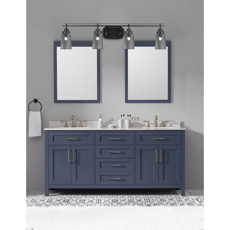 Toltec Odyssey 4-Light Bath Bar | Matte Black and Smoke Bubble Glass | Bathroom Vanity & Double Sink | 7.25 x 9.75 in | Model 2614-MB-262