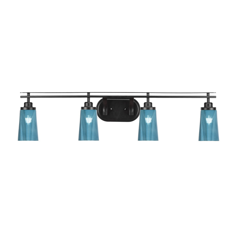 Toltec Odyssey 4-Light Bath Bar | Modern Matte Black Steel and Blue Gradient Glass | Bathroom Vanity & Powder Room | 7.25 x 9.75 in | Model 2614-MB-265