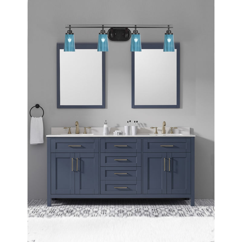 Toltec Odyssey 4-Light Bath Bar | Modern Matte Black Steel and Blue Gradient Glass | Bathroom Vanity & Powder Room | 7.25 x 9.75 in | Model 2614-MB-265
