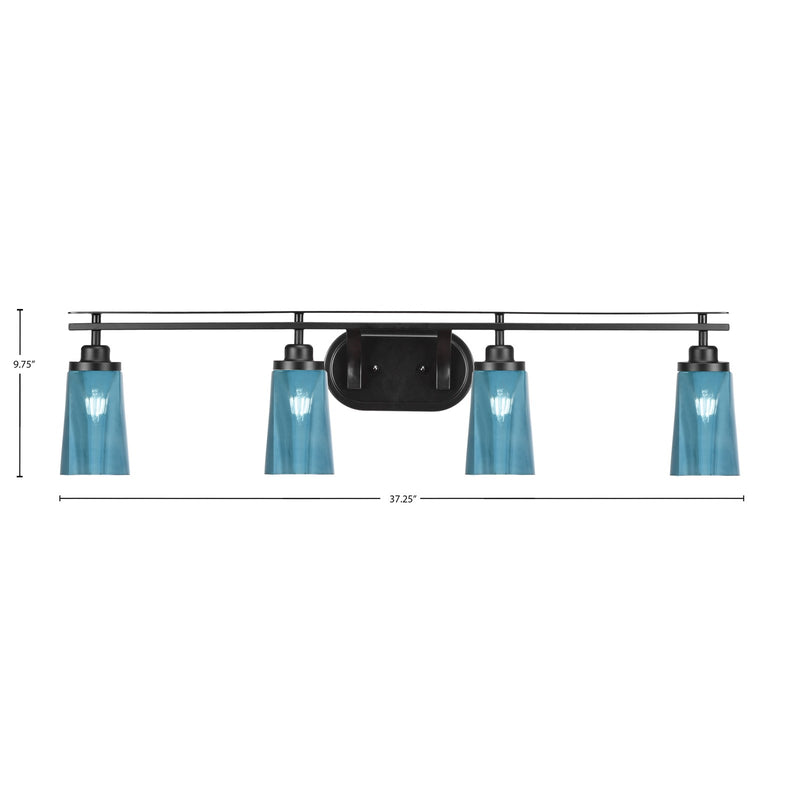 Toltec Odyssey 4-Light Bath Bar | Modern Matte Black Steel and Blue Gradient Glass | Bathroom Vanity & Powder Room | 7.25 x 9.75 in | Model 2614-MB-265