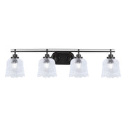 Toltec Odyssey 4-Light Bath Bar | Modern Matte Black Steel and Clear Textured Glass | Bathroom Vanity & Powder Room | 8 x 9.75 in | Model 2614-MB-4230