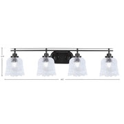 Toltec Odyssey 4-Light Bath Bar | Modern Matte Black Steel and Clear Textured Glass | Bathroom Vanity & Powder Room | 8 x 9.75 in | Model 2614-MB-4230