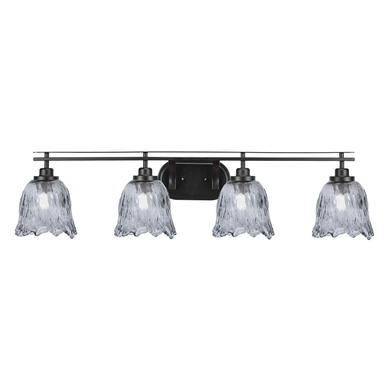 Toltec Odyssey 4-Light Bath Bar | Modern Matte Black Steel and Smoke Textured Glass | Bathroom Vanity & Powder Room | 8 x 9.75 in | Model 2614-MB-4232