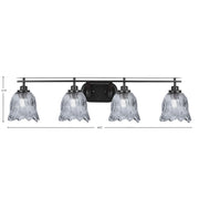 Toltec Odyssey 4-Light Bath Bar | Modern Matte Black Steel and Smoke Textured Glass | Bathroom Vanity & Powder Room | 8 x 9.75 in | Model 2614-MB-4232