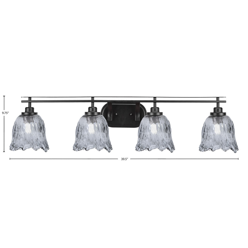 Toltec Odyssey 4-Light Bath Bar | Modern Matte Black Steel and Smoke Textured Glass | Bathroom Vanity & Powder Room | 8 x 9.75 in | Model 2614-MB-4232