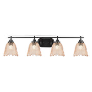Toltec Odyssey 4-Light Bath Bar | Modern Matte Black Steel and Amber Lava Glass | Bathroom & Double Vanity | 8 x 9.75 in | Model 2614-MB-4233