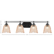Toltec Odyssey 4-Light Bath Bar | Modern Matte Black Steel and Amber Lava Glass | Bathroom & Double Vanity | 8 x 9.75 in | Model 2614-MB-4233