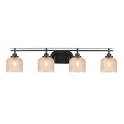 Toltec Odyssey 39.25in 4-Light Bath Bar | Modern Matte Black Steel and Amber Textured Glass | Bathroom Vanity | 39.25 x 8.5 x 7.75 in | Model 2614-MB-4613