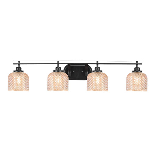 Toltec Odyssey 39.25in 4-Light Bath Bar | Modern Matte Black Steel and Amber Textured Glass | Bathroom Vanity | 39.25 x 8.5 x 7.75 in | Model 2614-MB-4613