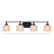 Toltec Odyssey 39.25in 4-Light Bath Bar | Modern Matte Black Steel and Amber Textured Glass | Bathroom Vanity | 39.25 x 8.5 x 7.75 in | Model 2614-MB-4613