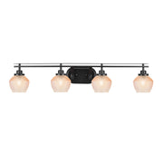 Toltec Odyssey 39.25in 4-Light Bath Bar | Modern Matte Black Steel and Amber Textured Glass | Bathroom Vanity | 39.25 x 8.5 x 7.75 in | Model 2614-MB-4623