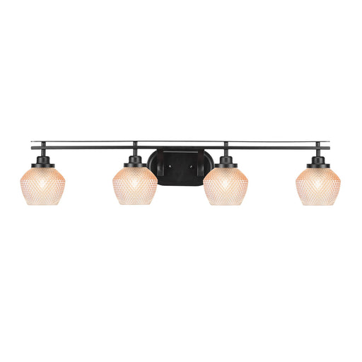 Toltec Odyssey 39.25in 4-Light Bath Bar | Modern Matte Black Steel and Amber Textured Glass | Bathroom Vanity | 39.25 x 8.5 x 7.75 in | Model 2614-MB-4623