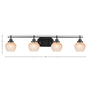 Toltec Odyssey 39.25in 4-Light Bath Bar | Modern Matte Black Steel and Amber Textured Glass | Bathroom Vanity | 39.25 x 8.5 x 7.75 in | Model 2614-MB-4623
