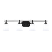 Toltec Odyssey 4-Light Bath Bar | Modern Matte Black Steel and White Opal Glass | Bathroom & Double Vanity | 7.5 x 8.75 in | Model 2614-MB-5031