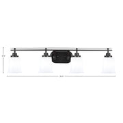 Toltec Odyssey 4-Light Bath Bar | Modern Matte Black Steel and White Opal Glass | Bathroom & Double Vanity | 7.5 x 8.75 in | Model 2614-MB-5031