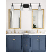 Toltec Odyssey 4-Light Bath Bar | Modern Matte Black Steel and Smoke Bubble Glass | Bathroom & Double Vanity | 7.5 x 8.75 in | Model 2614-MB-5032