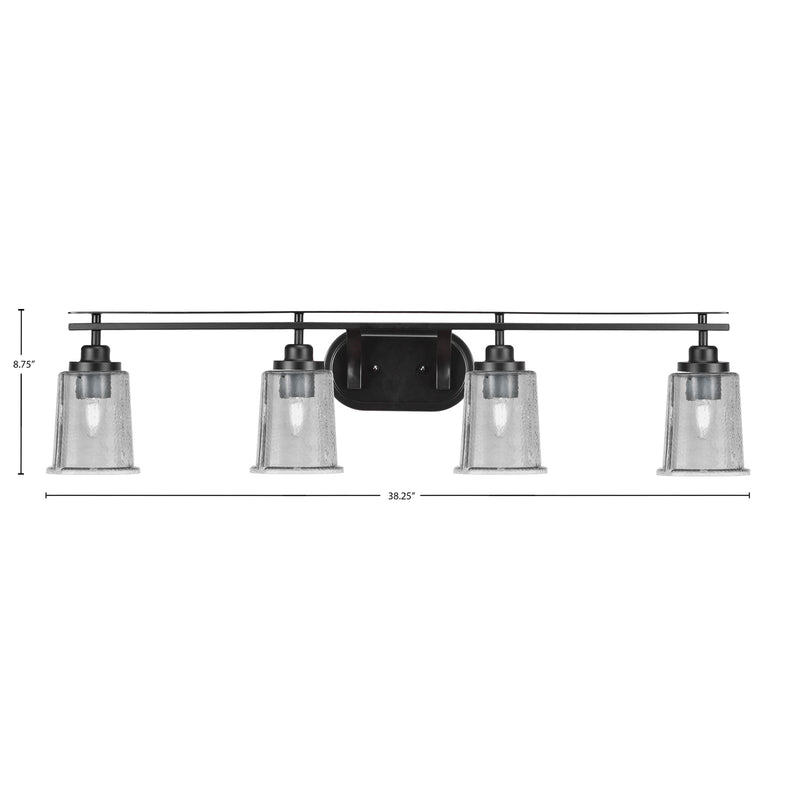 Toltec Odyssey 4-Light Bath Bar | Modern Matte Black Steel and Smoke Bubble Glass | Bathroom & Double Vanity | 7.5 x 8.75 in | Model 2614-MB-5032