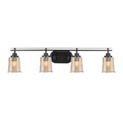 Toltec Odyssey 4-Light Bath Bar | Modern Matte Black Steel and Amber Bubble Glass | Bathroom & Double Vanity | 7.5 x 8.75 in | Model 2614-MB-5033
