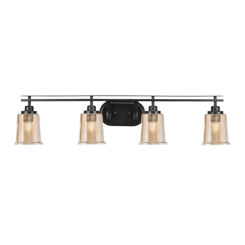 Toltec Odyssey 4-Light Bath Bar | Modern Matte Black Steel and Amber Bubble Glass | Bathroom & Double Vanity | 7.5 x 8.75 in | Model 2614-MB-5033