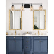 Toltec Odyssey 4-Light Bath Bar | Modern Matte Black Steel and Amber Bubble Glass | Bathroom & Double Vanity | 7.5 x 8.75 in | Model 2614-MB-5033