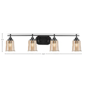 Toltec Odyssey 4-Light Bath Bar | Modern Matte Black Steel and Amber Bubble Glass | Bathroom & Double Vanity | 7.5 x 8.75 in | Model 2614-MB-5033