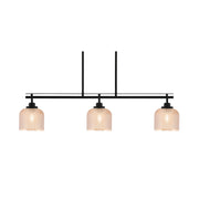 Toltec Odyssey 37.75in 3-Light Island Light | Modern Matte Black Steel and Amber Textured Glass | Kitchen Island & Dining Room | 37.75 x 6 x 8.5 in | Model 2636-MB-4613