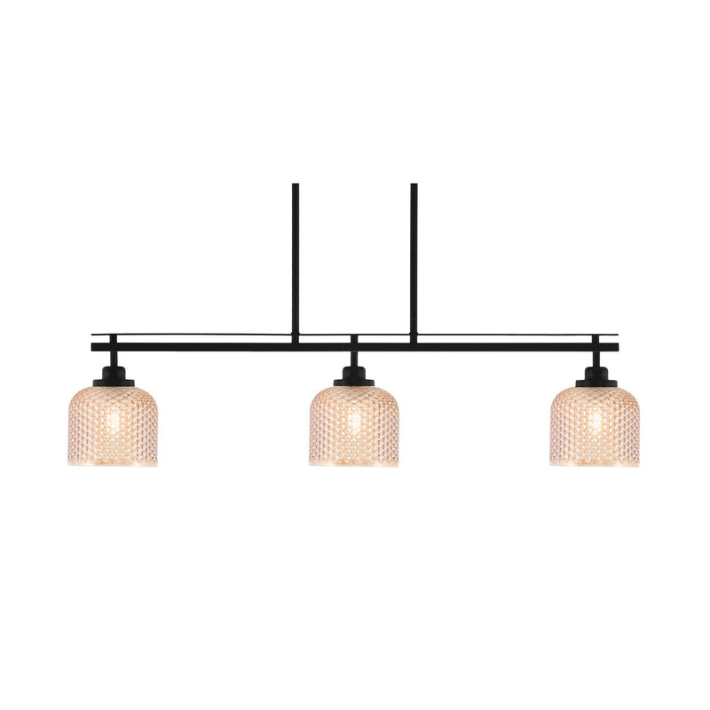 Toltec Odyssey 37.75in 3-Light Island Light | Modern Matte Black Steel and Amber Textured Glass | Kitchen Island & Dining Room | 37.75 x 6 x 8.5 in | Model 2636-MB-4613