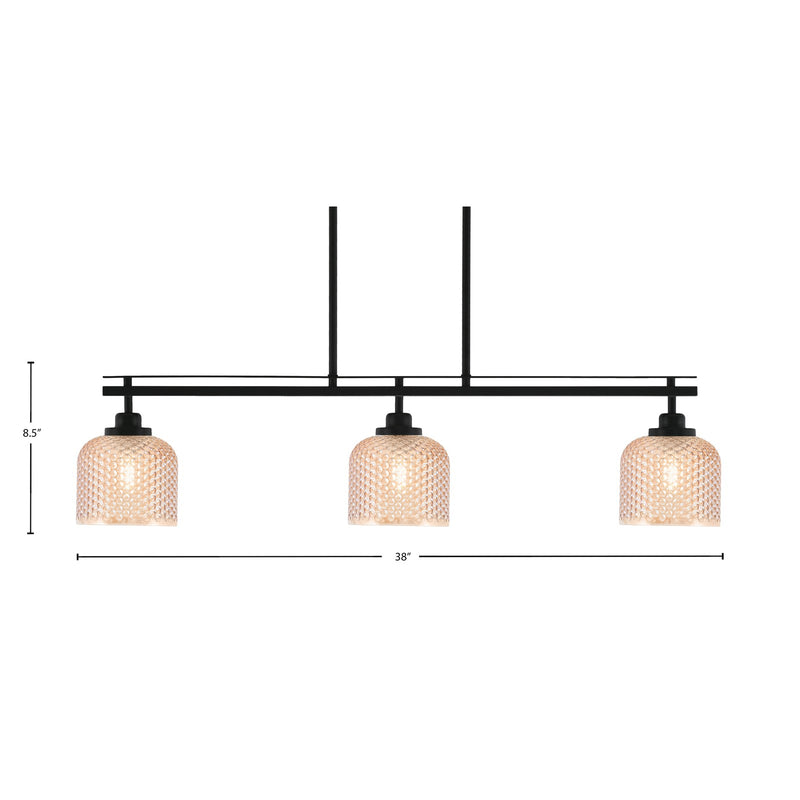 Toltec Odyssey 37.75in 3-Light Island Light | Modern Matte Black Steel and Amber Textured Glass | Kitchen Island & Dining Room | 37.75 x 6 x 8.5 in | Model 2636-MB-4613