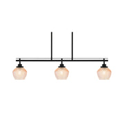 Toltec Odyssey 38in 3-Light Island Light | Modern Matte Black Steel and Amber Textured Glass | Kitchen Island & Dining Room | 38 x 6 x 8.5 in | Model 2636-MB-4623