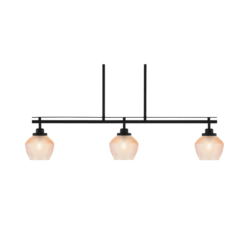 Toltec Odyssey 38in 3-Light Island Light | Modern Matte Black Steel and Amber Textured Glass | Kitchen Island & Dining Room | 38 x 6 x 8.5 in | Model 2636-MB-4623