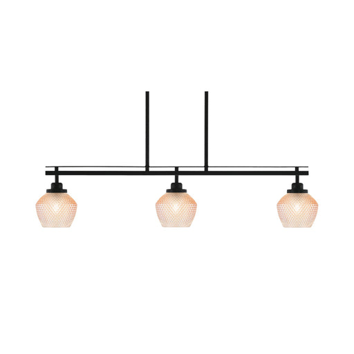 Toltec Odyssey 38in 3-Light Island Light | Modern Matte Black Steel and Amber Textured Glass | Kitchen Island & Dining Room | 38 x 6 x 8.5 in | Model 2636-MB-4623