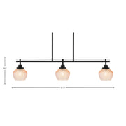 Toltec Odyssey 38in 3-Light Island Light | Modern Matte Black Steel and Amber Textured Glass | Kitchen Island & Dining Room | 38 x 6 x 8.5 in | Model 2636-MB-4623