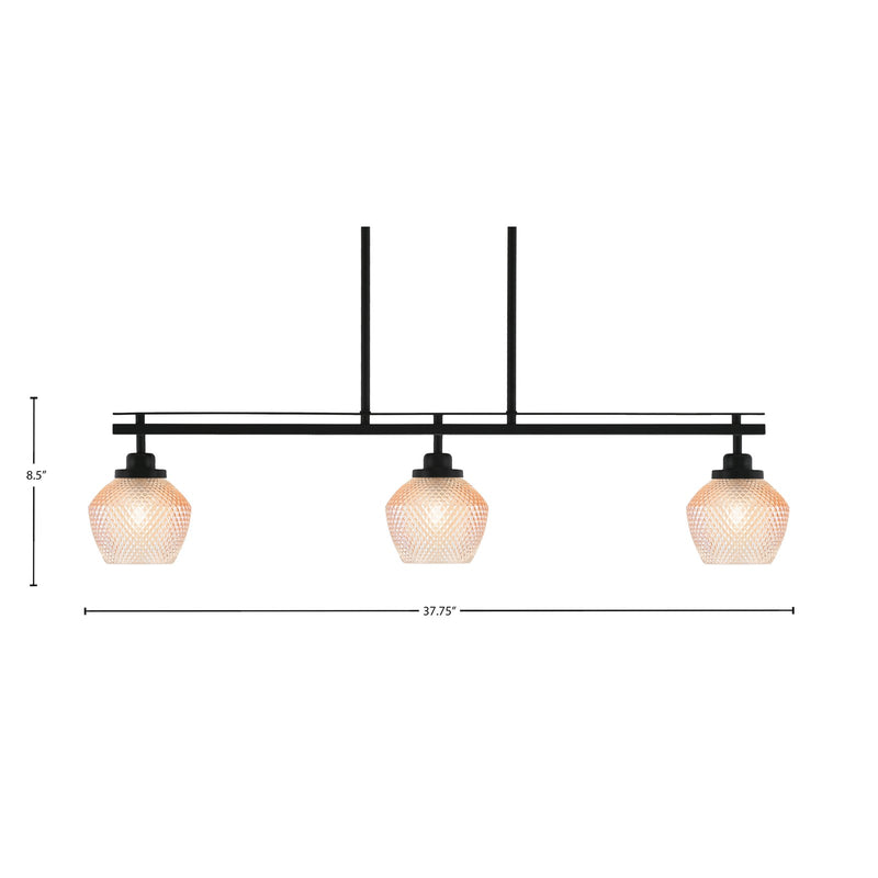 Toltec Odyssey 38in 3-Light Island Light | Modern Matte Black Steel and Amber Textured Glass | Kitchen Island & Dining Room | 38 x 6 x 8.5 in | Model 2636-MB-4623